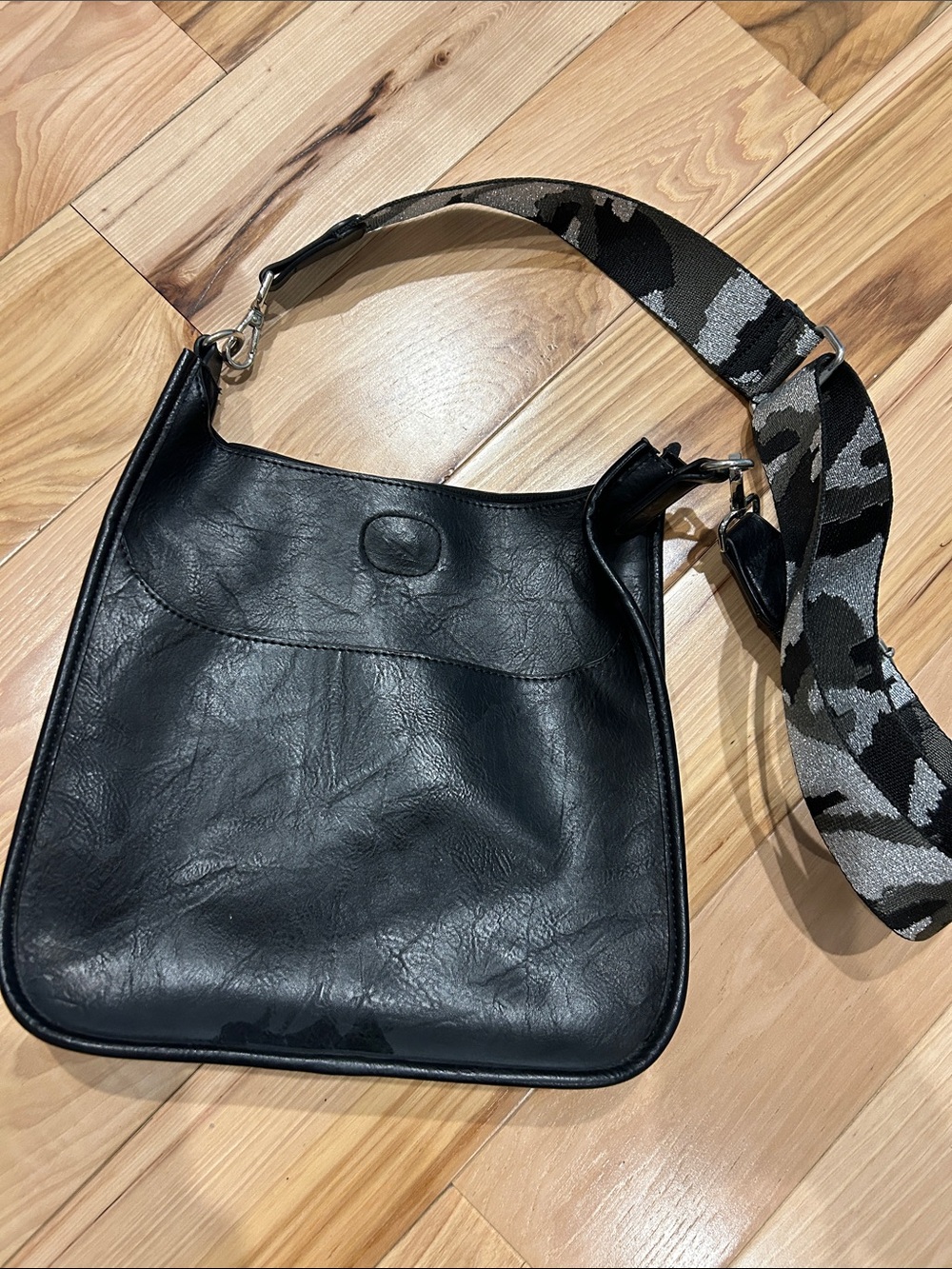 Black Studded Crossbody Bag with Camouflage Strap - Picture 2 of 4
